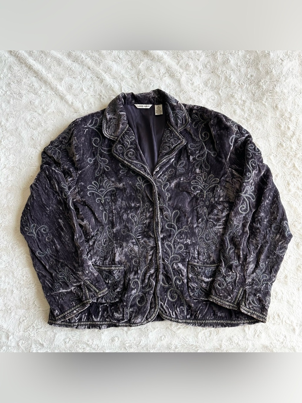 Vintage Laura Ashley Jacket Womens Large Purple Crushed Velvet Whimsigoth Boho
